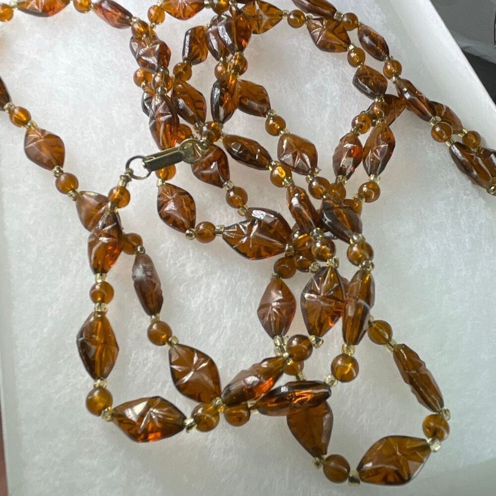 Vintage Rootbeer lucite Japan 50” necklace